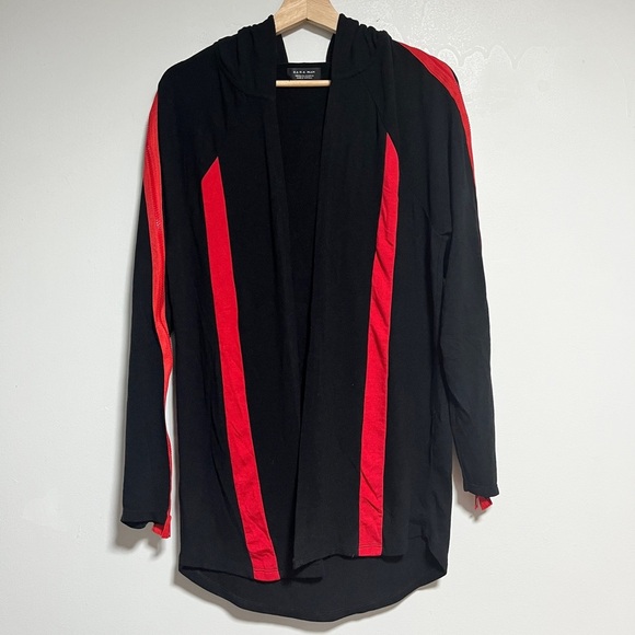 ZARA Man Black & Red Open Front Hoodie / Cardigan- Size M - Picture 2 of 9